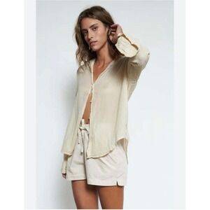 NWT Q House of Basics Gauzy Button Down Shirt Lightweight Coastal Vacation Beach